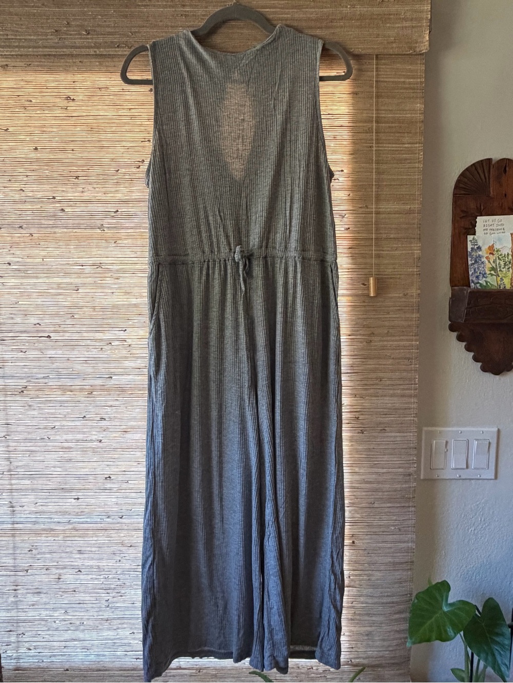 MelloDay XL Sleeveless Ribbed Maxi Jumpsuit in Heather Gray